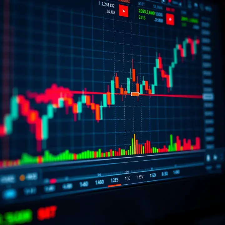 Graph showing binary options trading strategy with trend lines and market indicators