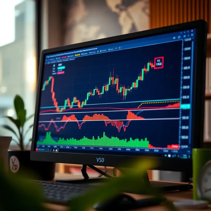 Graph displaying binary options trading with demo account interface on computer screen