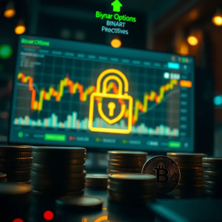 Conceptual illustration showing digital binary options trading with secure financial elements