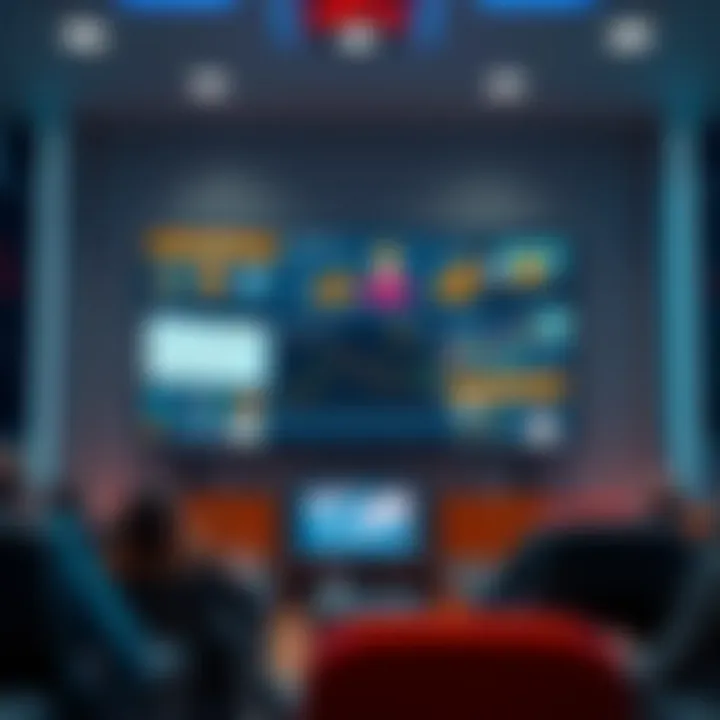 Illustration of a digital platform displaying various trading tools and educational content for binary options