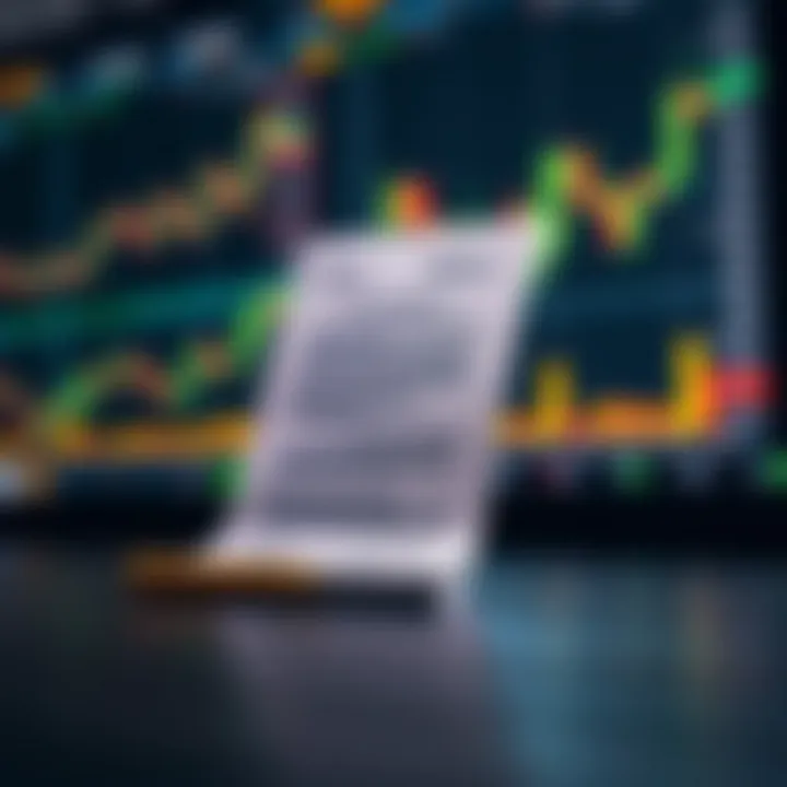 Illustration showing a contract symbolizing a Contract for Difference with financial charts in the background