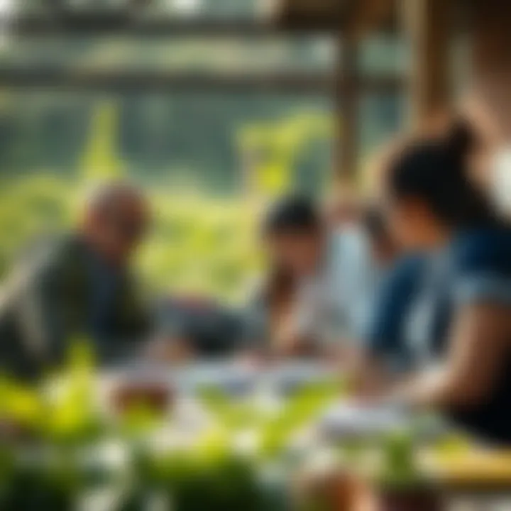 Community Engagement in Emergency Preparedness and Resource Planning Community members and officials collaborating on emergency preparedness planning and resource allocation in a hazard-prone area