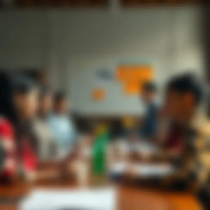 Community Engagement in Disaster Planning Illustration of collaborative community meeting focused on planning disaster risk reduction strategies