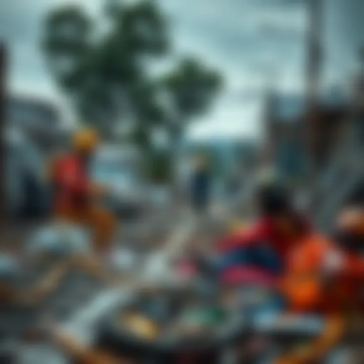 Collaborative Approach to Disaster Response and Recovery Visual representation of community collaboration, emergency response coordination, and policy implementation for effective disaster resilience