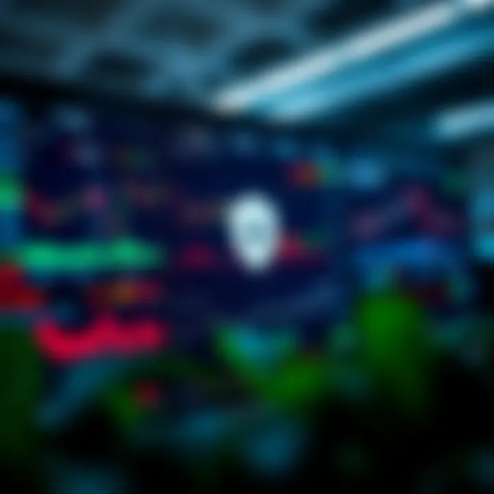 Dashboard displaying various trading platform features with charts and security icons