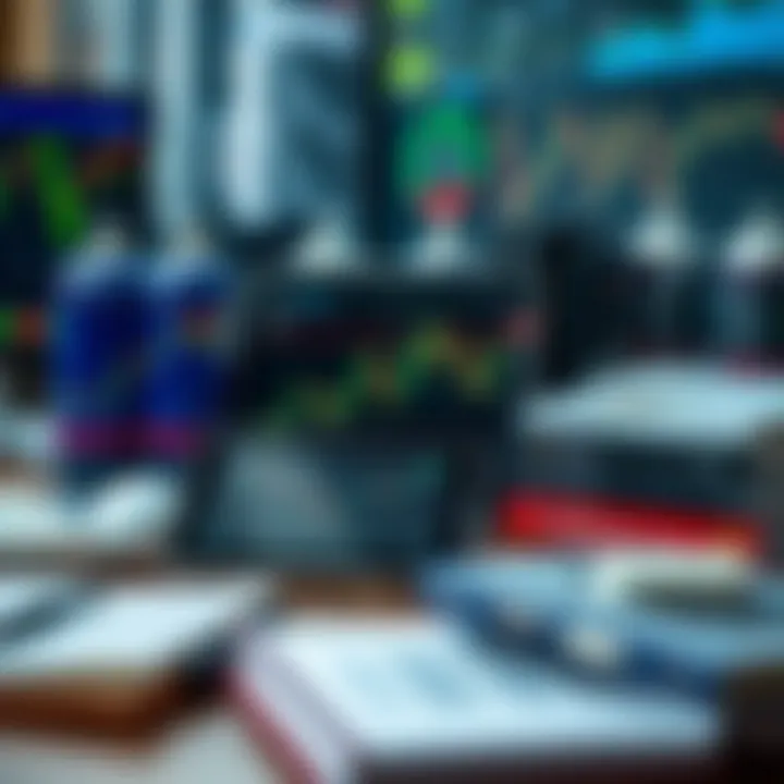 Collection of Forex trading books with digital devices for learning