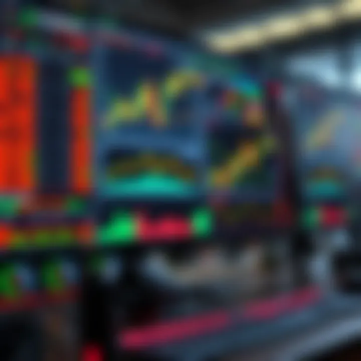 Digital interface displaying various online trading platform charts and tools