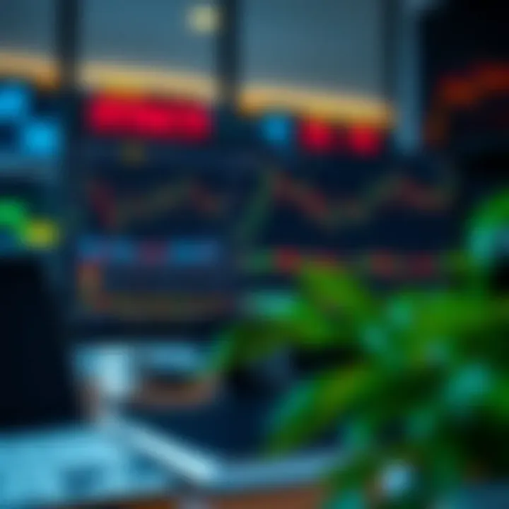 Illustration of online trading course modules with financial charts and computer screen