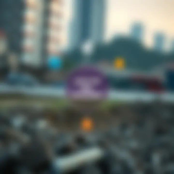 Illustration showing interconnected elements of disaster risk management including hazard identification, assessment, and mitigation strategies