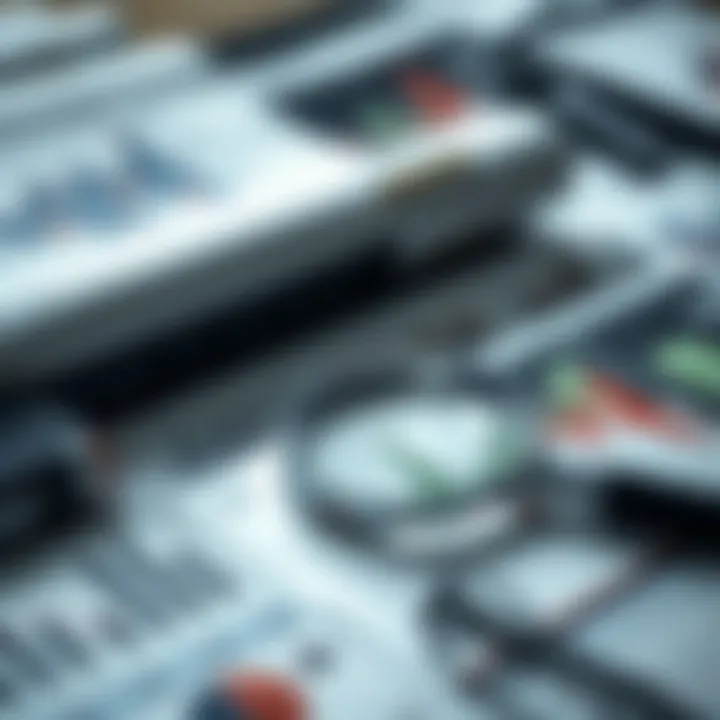 Conceptual illustration of fundamental analysis with stock reports, magnifying glass, and economic data