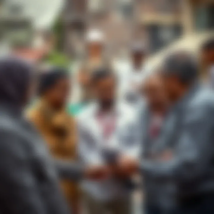 Community members and institutional representatives collaborating on disaster resilience planning in an urban area