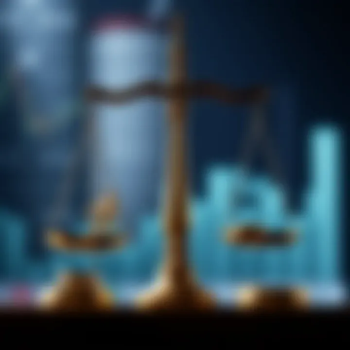 Illustration of legal scales balanced with financial symbols representing regulatory framework of binary options in Colombia