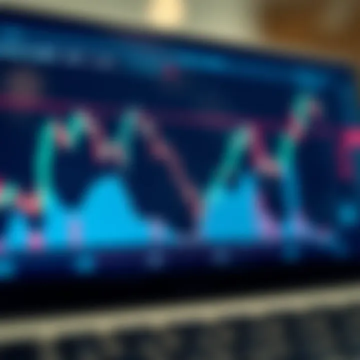 Financial chart with candlestick patterns indicating market trends