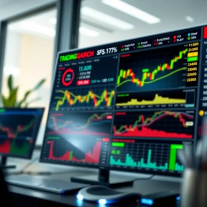 Dashboard displaying various trading platform charts and performance metrics