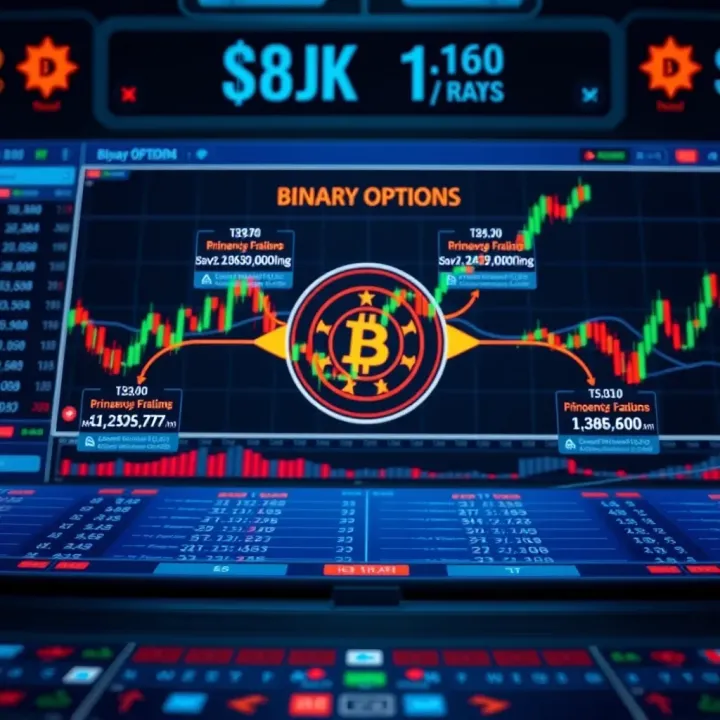 Diagram illustrating the concept and mechanics of binary options trading on a digital financial platform