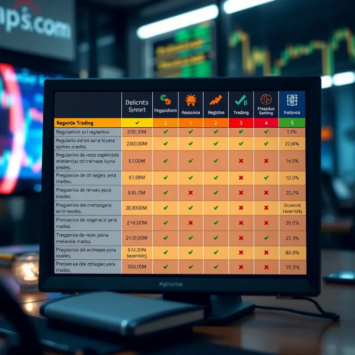 Visual comparison chart illustrating regulations, risks, and selection criteria for binary options brokers