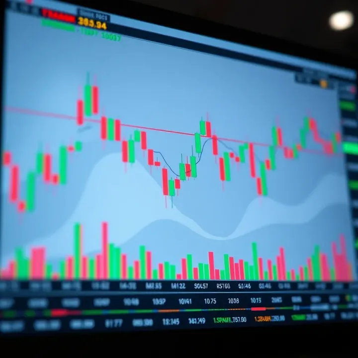 Cryptocurrency trading chart with candlestick patterns and technical indicators