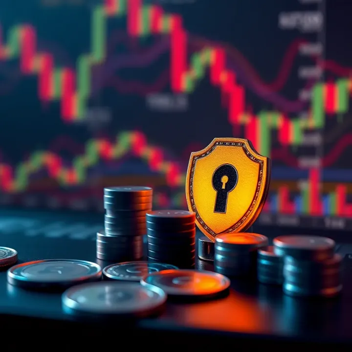 Risk management concepts with digital assets and shield icon representing security
