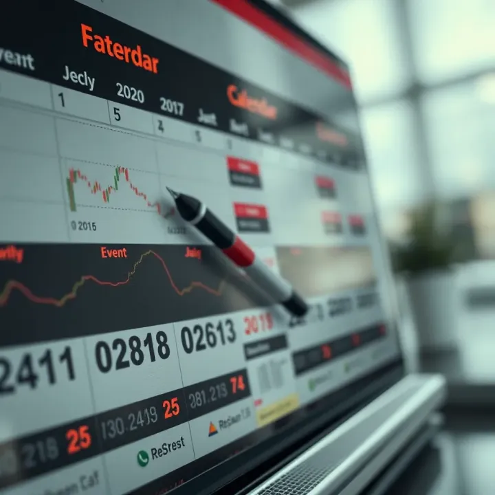 Economic calendar displaying key Forex market dates and events