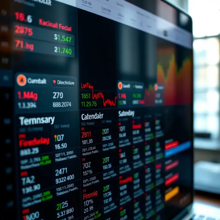Detailed view of an economic calendar interface showing upcoming financial events and data releases