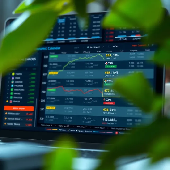 Economic calendar interface showing various global financial data releases with dates and impact levels