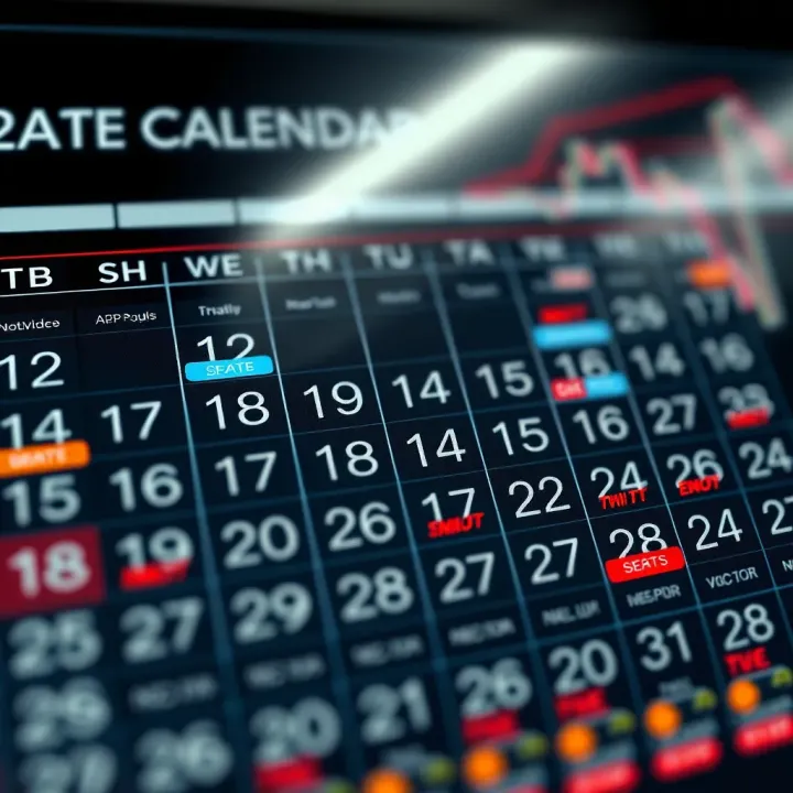 Economic calendar displaying dates and key financial events impacting market trends