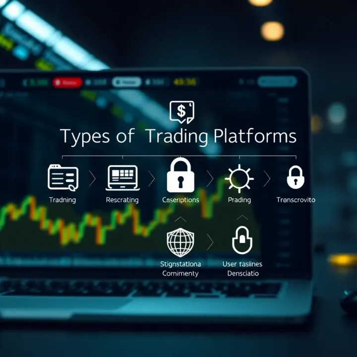 Illustration showing different types of trading platforms with icons representing technical aspects and user security