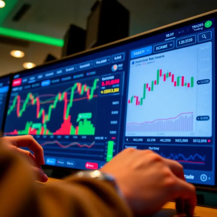 Illustration of a dashboard displaying real-time replication of trades from experienced investors