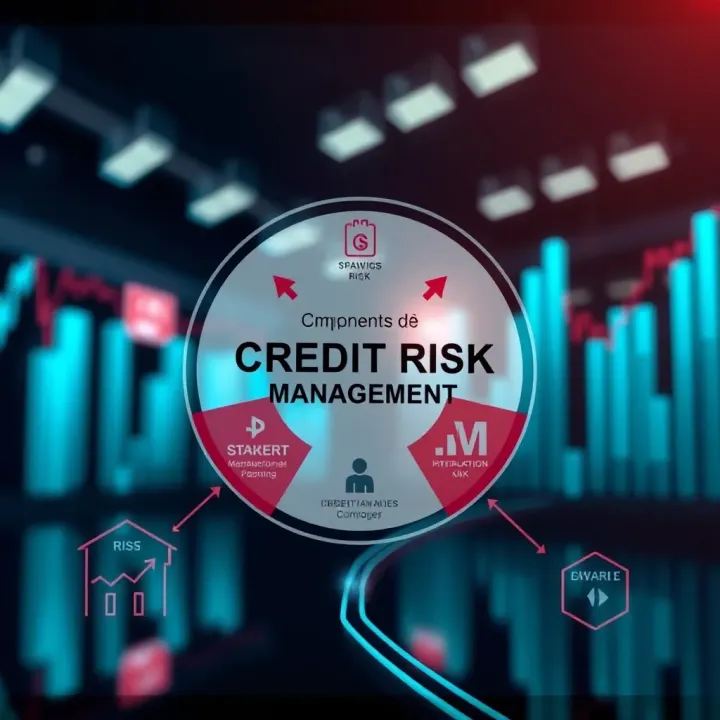 Diagram showing key components of credit risk management including identification, evaluation, and mitigation