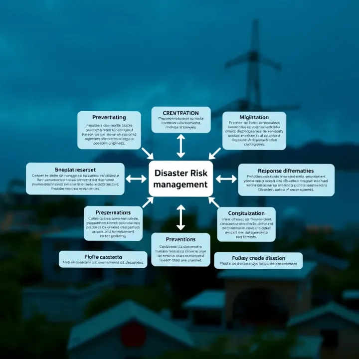 Diagram illustrating key phases and components of disaster risk management including prevention, mitigation, and response strategies