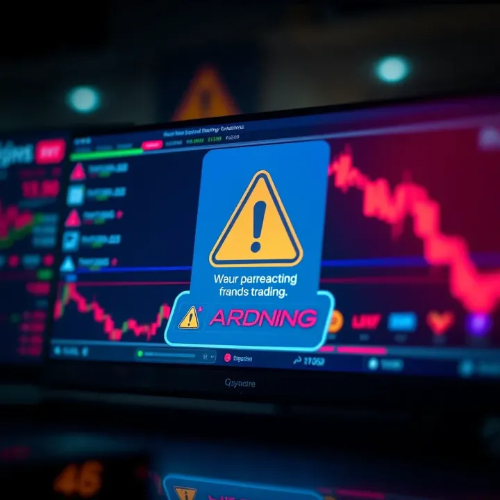 Visual representation of warning signs and fraud alerts in online trading platforms
