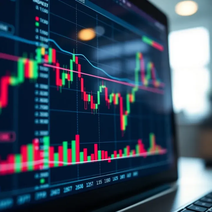 Chart displaying candlestick patterns and technical indicators for trading analysis