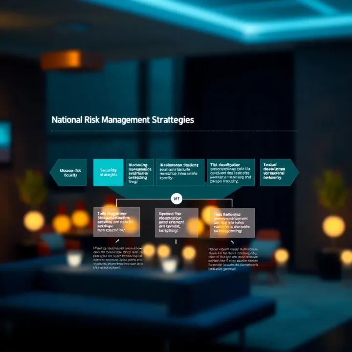 Conceptual diagram showing national risk management strategies including risk identification, assessment, and control for sustainable development