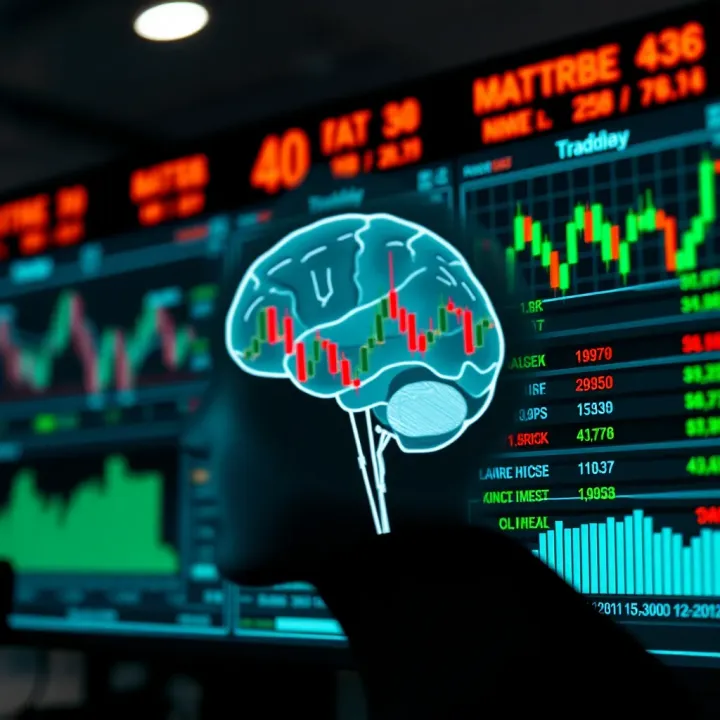 Illustration of psychological factors influencing trading decisions with charts and mental focus elements