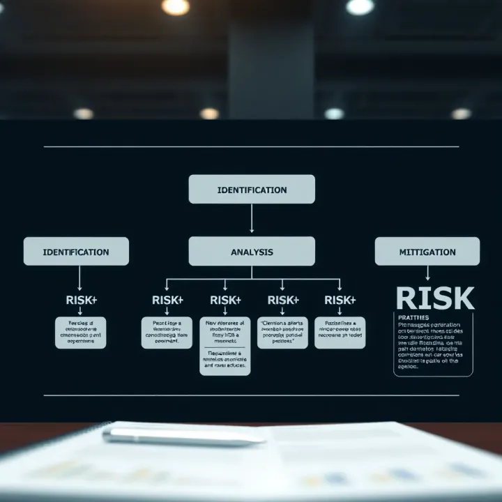 Flowchart illustrating risk management stages including identification, analysis, and mitigation within an organizational context