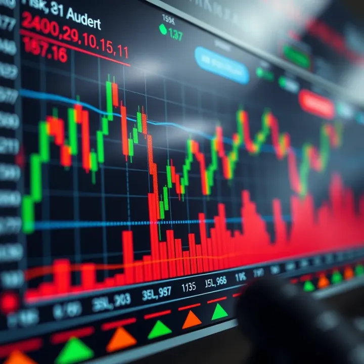 Graph showing fluctuating financial market trends with risk management indicators