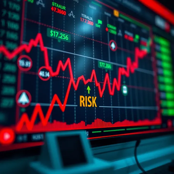 Graph showing upward trend with binary options trading symbols and risk management icons