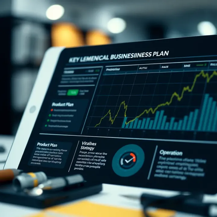 Illustration showing key components of a business plan including product viability and operational strategy