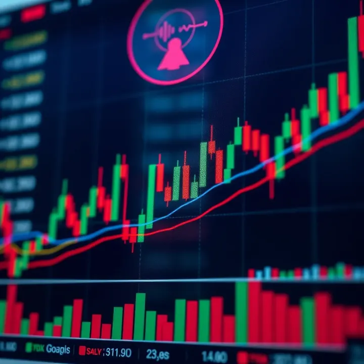 Candlestick chart displaying common patterns used in technical financial analysis