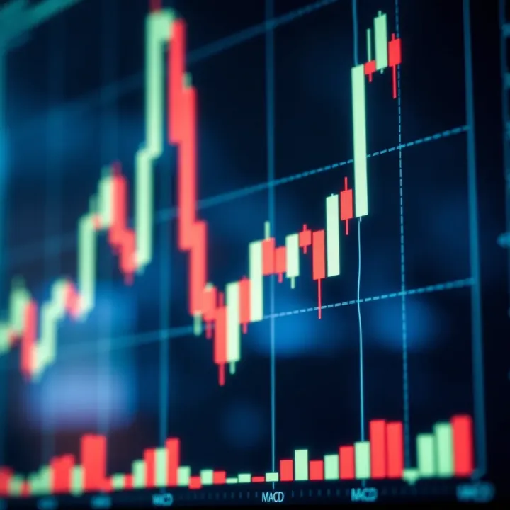Candlestick chart with indicators like RSI and MACD demonstrating market momentum