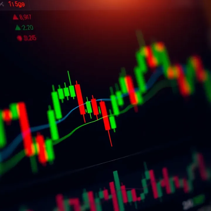 Financial chart displaying candlestick patterns and technical indicators for market analysis