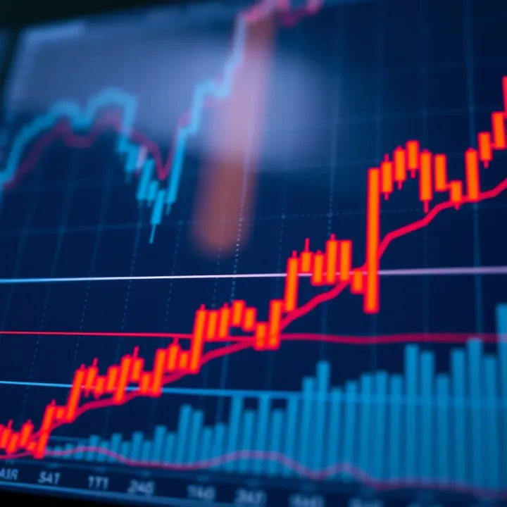 Financial market chart showing candlestick patterns and trend lines