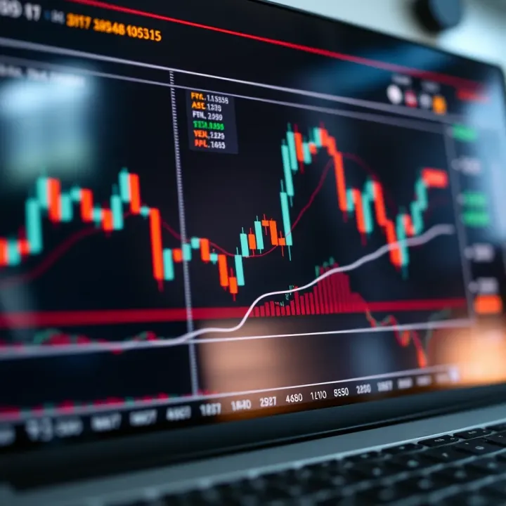 Chart showing financial price movements with trend lines and candlestick patterns