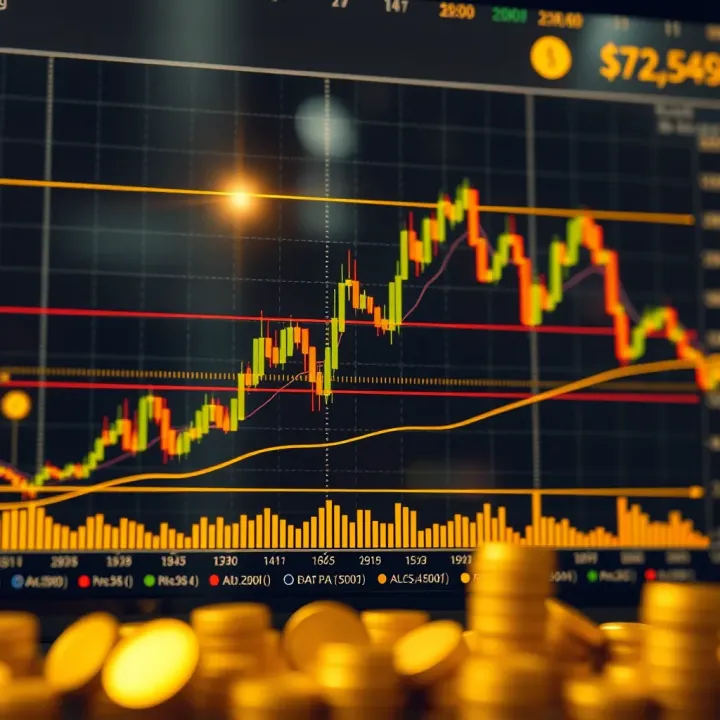 Chart showing gold price fluctuations with technical indicators and trend lines