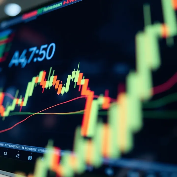Candlestick chart showcasing key price movements and trend patterns