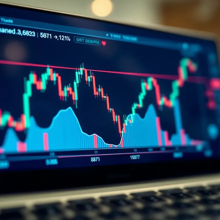 Financial chart with candlestick patterns indicating market trends