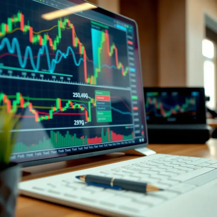 Technical analysis tools with charts and indicators used in swing trading