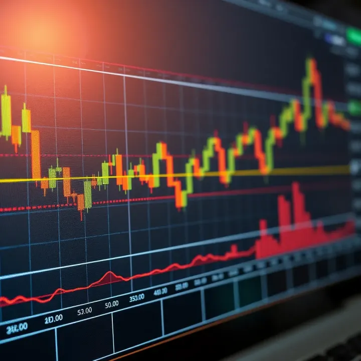 Graph illustrating technical tools like moving averages and indicators on financial data