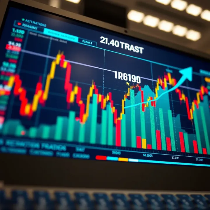 Chart showing upward trend with financial data and trading indicators