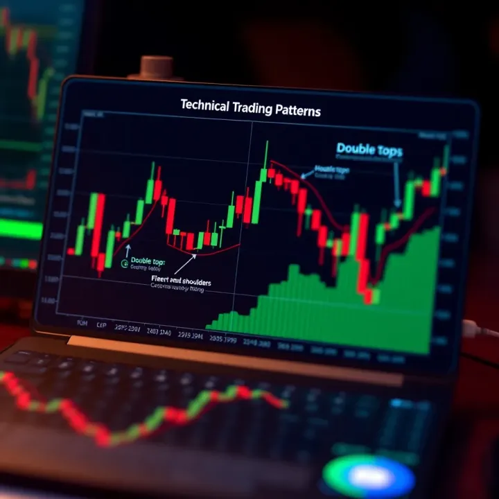 Diagram illustrating common trading patterns such as head and shoulders and double tops